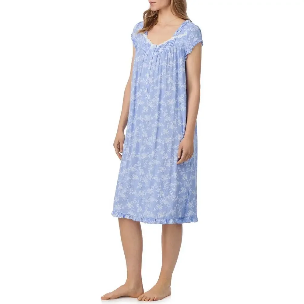 Eileen West Floral Waltz Nightgown Blue White 2X Pajama Sleep Dress Modal Blend